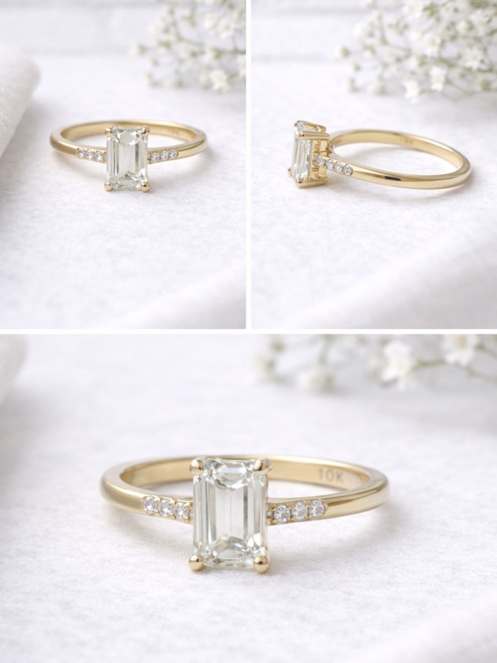 10K Gold Emerald-Cut Beryl and Diamond Accent Ring - Yellow Size 7 - Picture 3 of 3